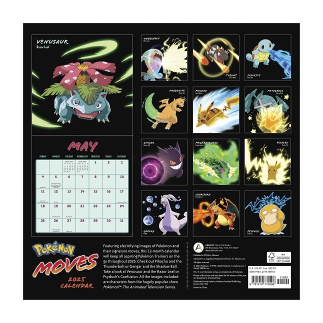 Pokémon Moves 2025 Wall Calendar Pokémon Center Official Site