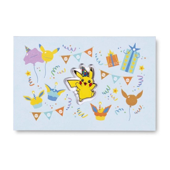 Pikachu Birthday Balloons Pokémon Pin & Greeting Card