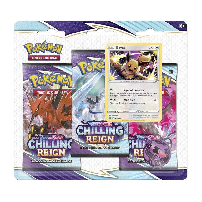 Pokémon TCG: Sword & Shield-Chilling Reign 3 Booster Packs, Eevee Promo  Card & Coin