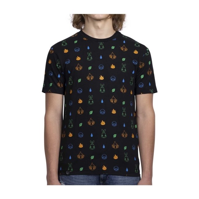 Sinnoh First Partners Black Allover-Print Relaxed Fit Crew