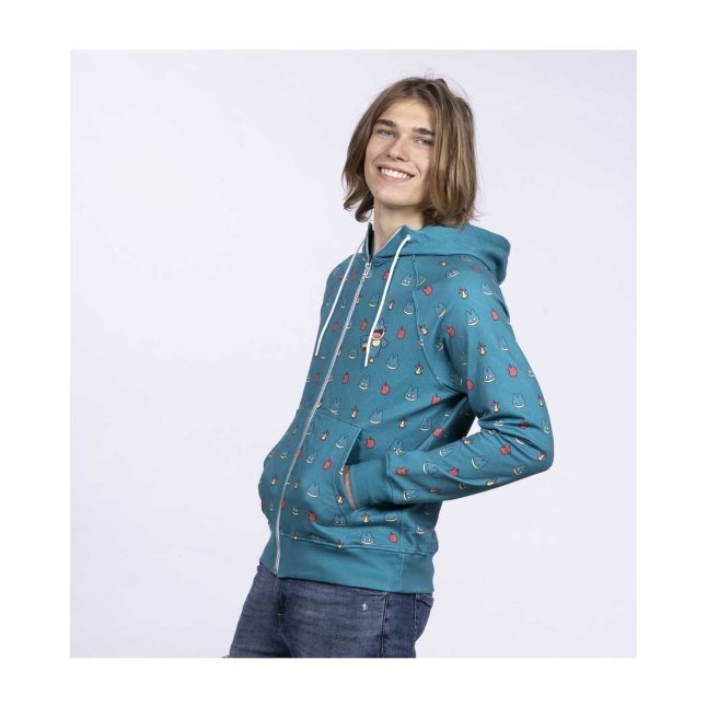 Munchlax Snack Time Teal Allover-Print Zip-Up Hoodie - Adult