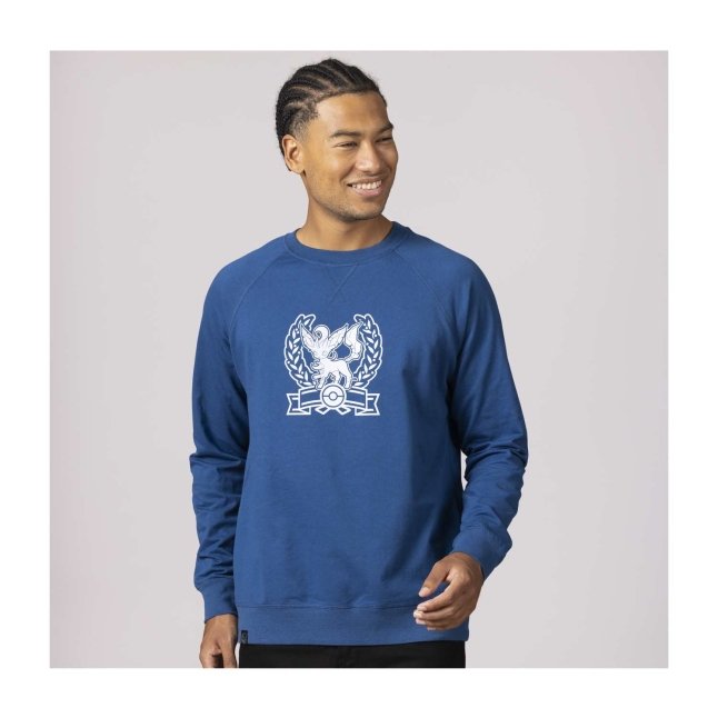 Leafeon Crest Pokémon Nature: Fall Blue Crew Neck Sweatshirt - Adult | Pokémon Center Site