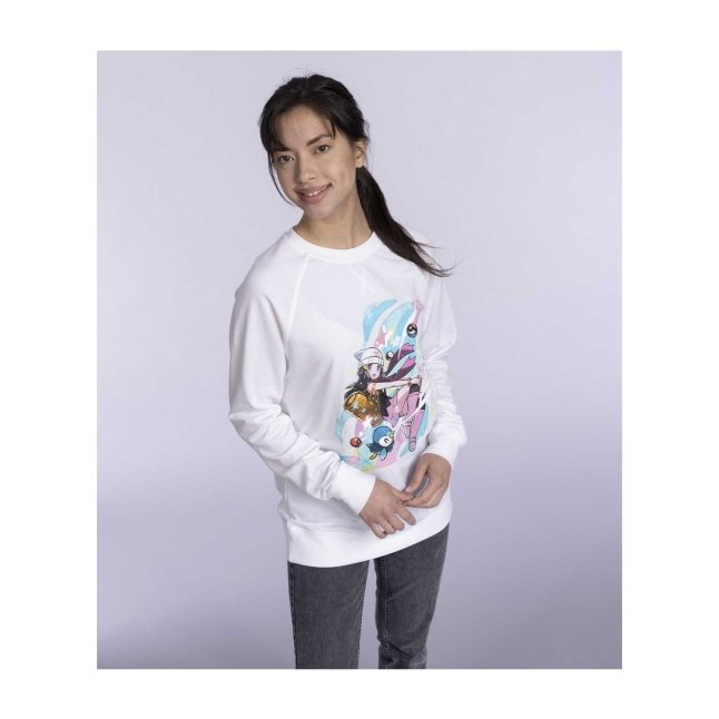 Dawn Pokémon Trainers White French Terry Crew Neck Sweatshirt - Adult