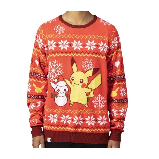 Pikachu Holiday Friend Red Knit Sweater - Adult | Pokémon Center Official