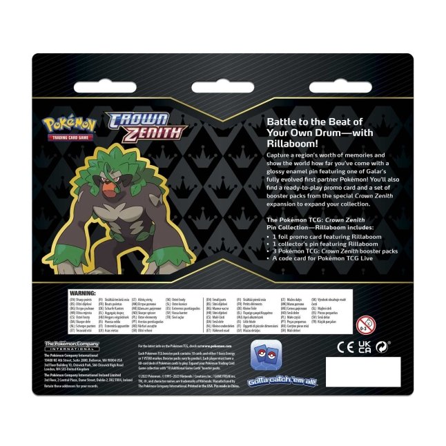 Pokémon TCG Crown Zenith Pin Collection (Rillaboom) Pokémon Center Official Site