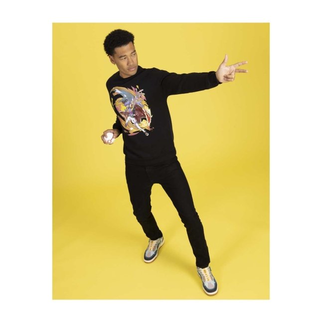 Leon Pokémon Trainers Black Oversize Drop-Shoulder Crew Neck