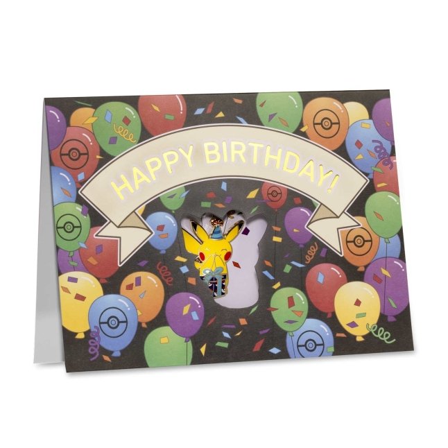 Pikachu Birthday Balloons Pokémon Pin & Greeting Card