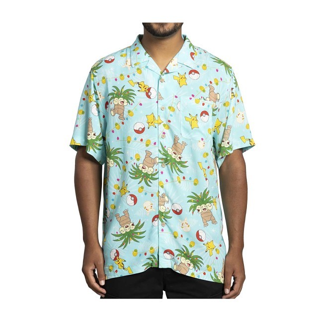 Pokémon Holiday Allover-Print Relaxed Button-Up Shirt - Adult | Pokémon ...