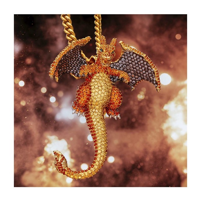 charizard pokemon card necklace 10K GOLD DIAMOND CHARIZARD PENDANT 1.41 ct Yellow GOLD