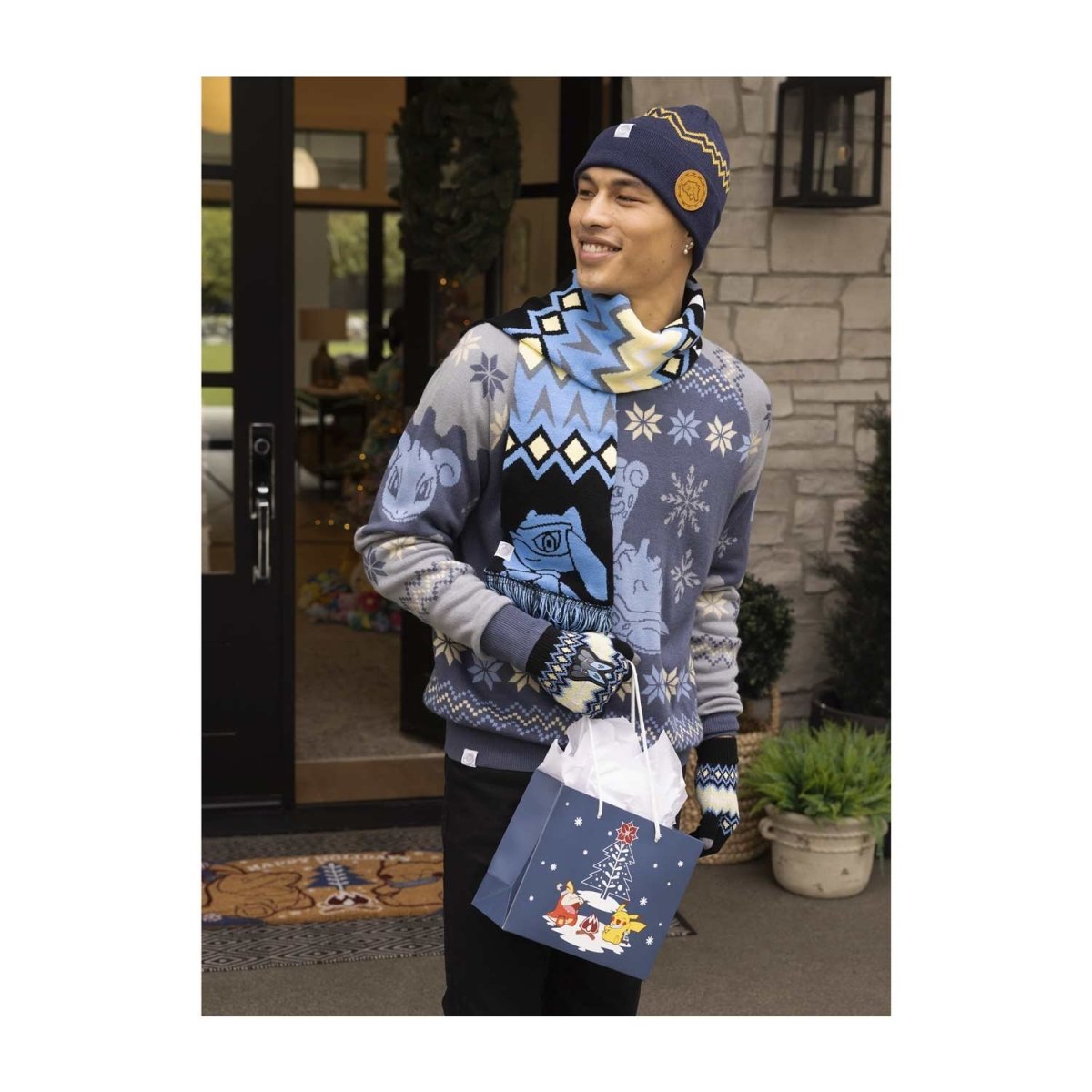 Riolu & Lucario Geometric Knit Scarf (One Size-Adult