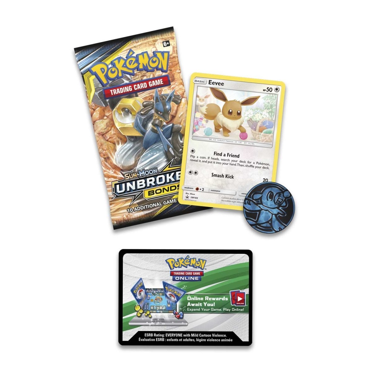 Pokémon TCG: Sun & Moon-Unbroken Bonds Booster Pack, Coin & Eevee