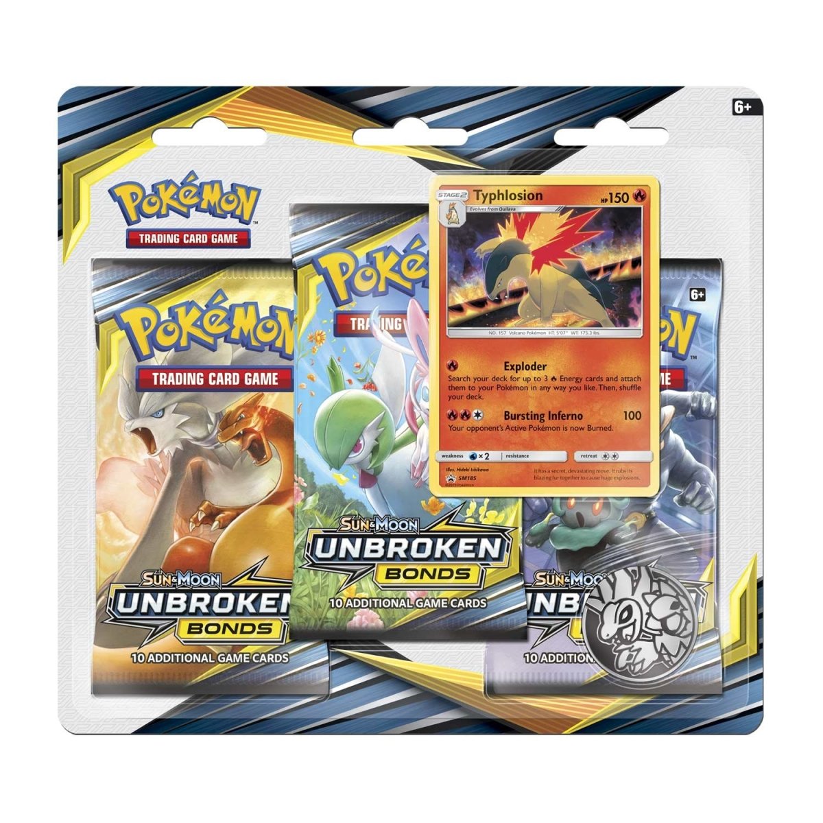 Pokémon TCG: Sun & Moon-Unbroken Bonds 3 Booster Packs, Coin & Typhlosion  Promo Card