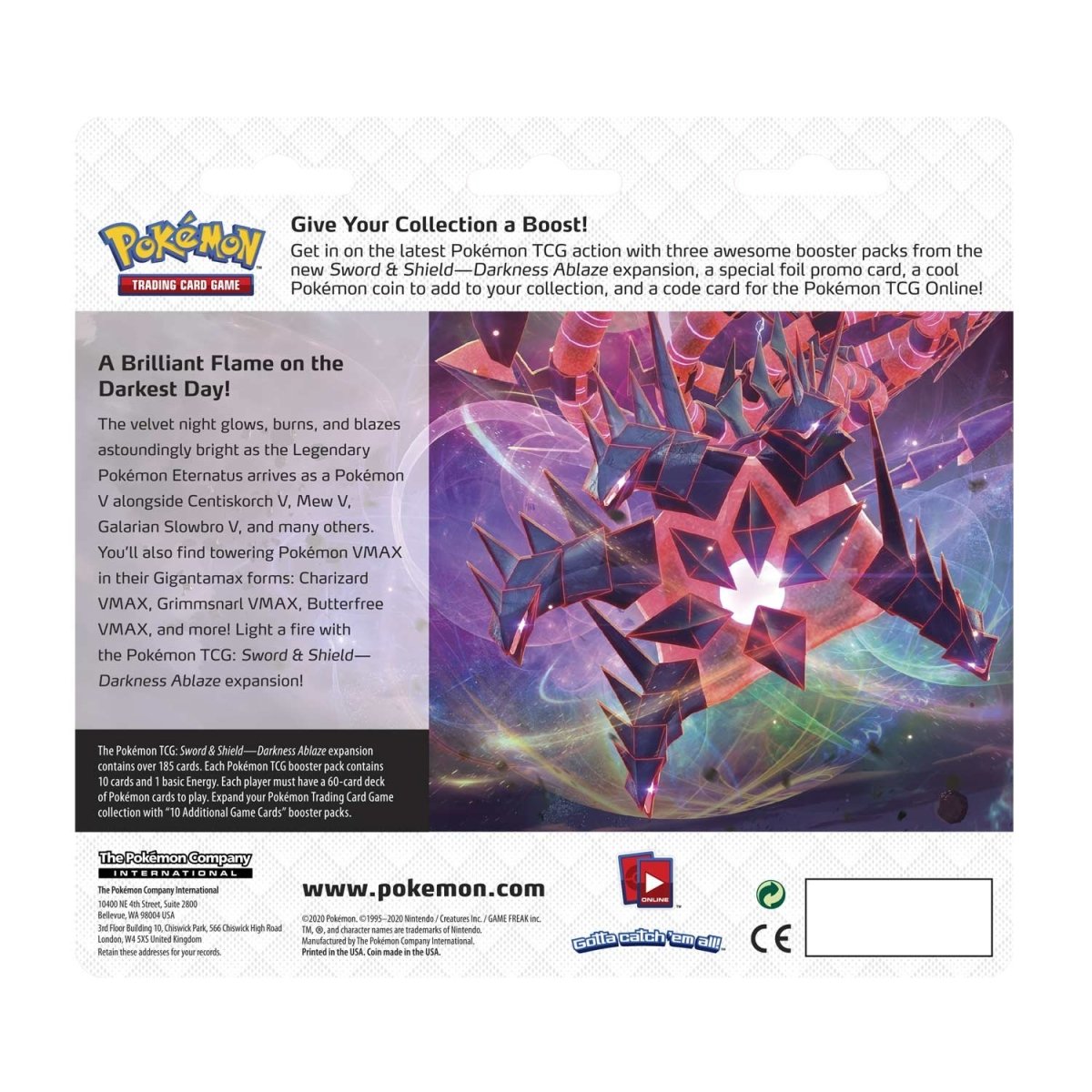 Pokémon TCG Sword & ShieldDarkness Ablaze 3 Booster Packs, Coin