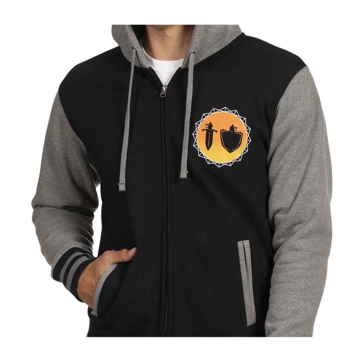 Zacian & Zamazenta Black & Gray Fleece Varsity Hoodie - Adult