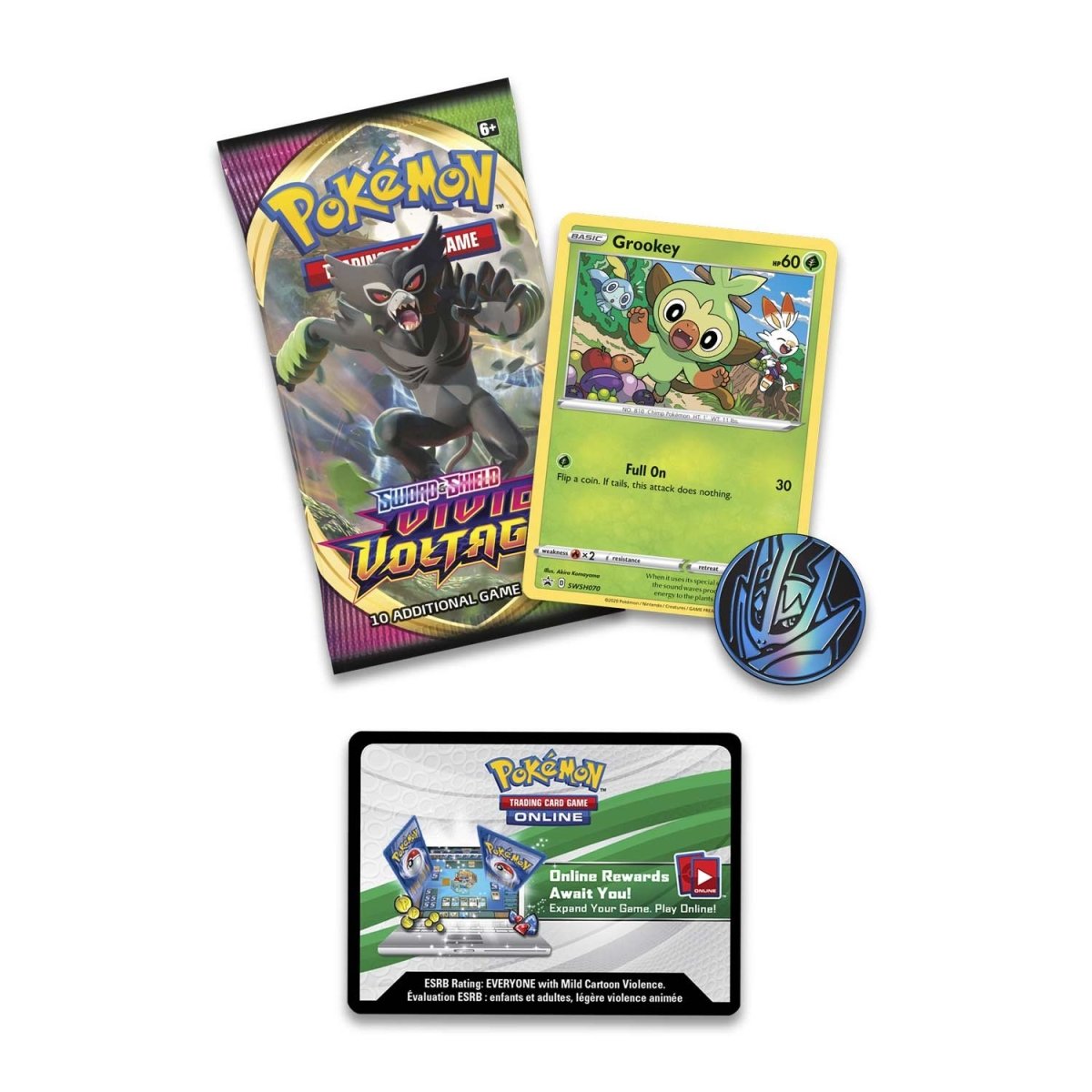Pokmon TCG: Sword & Shield-Vivid Voltage Booster Pack, Coin & Grookey  Promo Card | Pokmon Center Official Site
