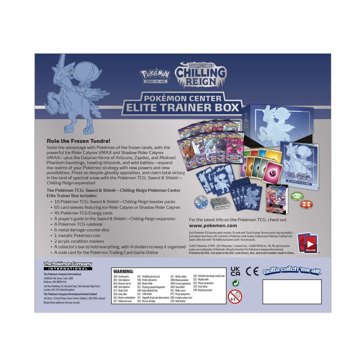Pokmon TCG: Sword & Shield-Chilling Reign Pokmon Center Elite Trainer Box  (Ice Rider Calyrex)