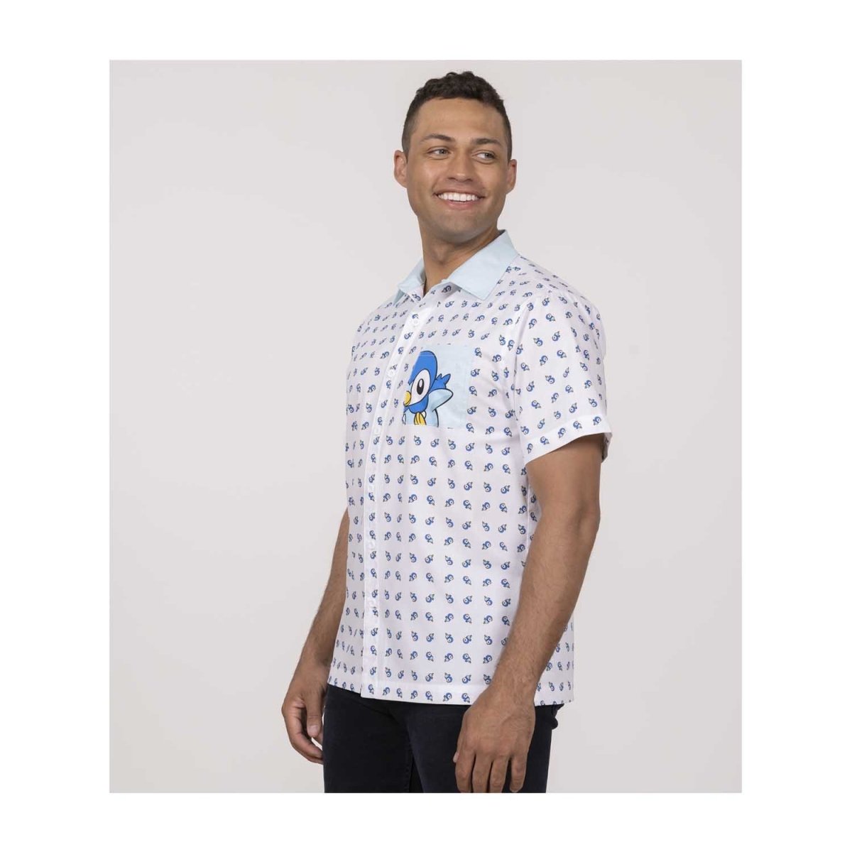 Piplup White Short-Sleeve Button-Up Shirt - Adult | Pokémon Center