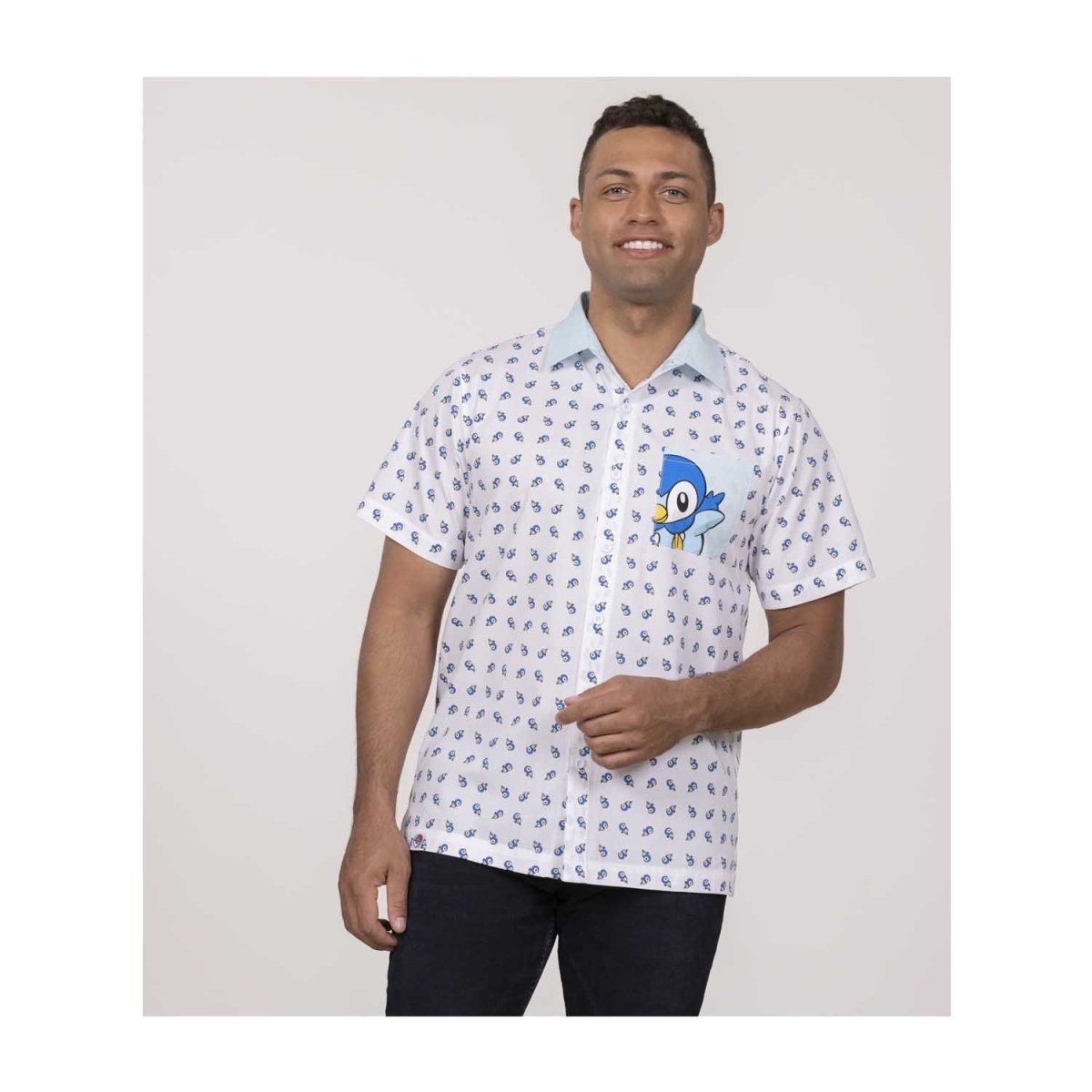Piplup White Short-Sleeve Button-Up Shirt - Adult | Pokémon