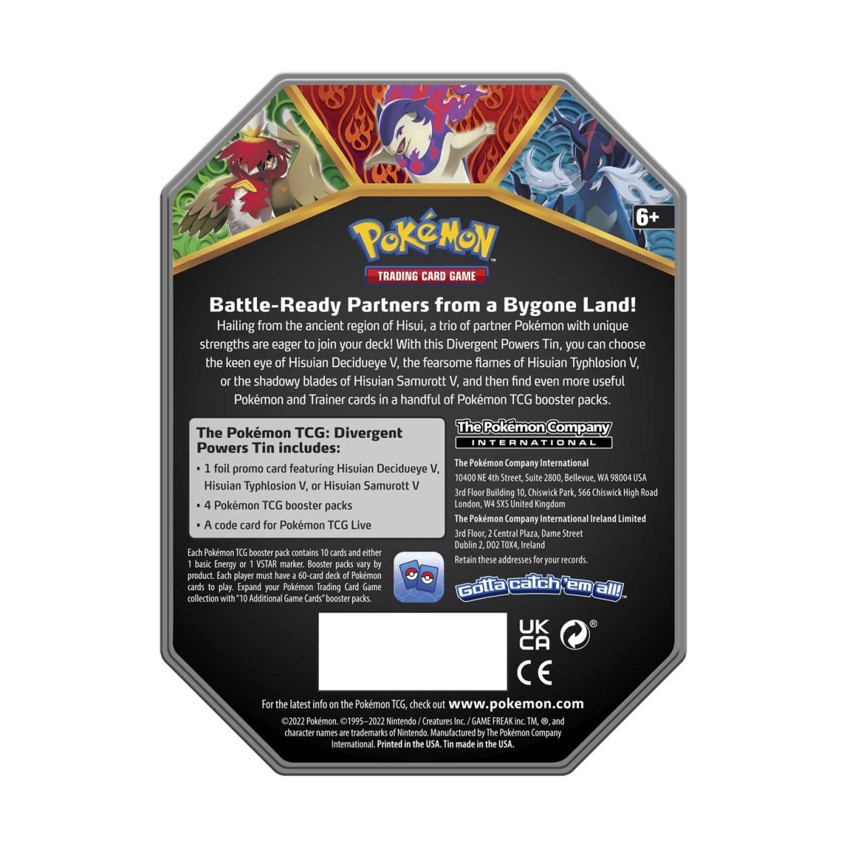 Pokmon TCG: Divergent Powers Tin (Hisuian Samurott V) | Pokmon Center UK  Official Site