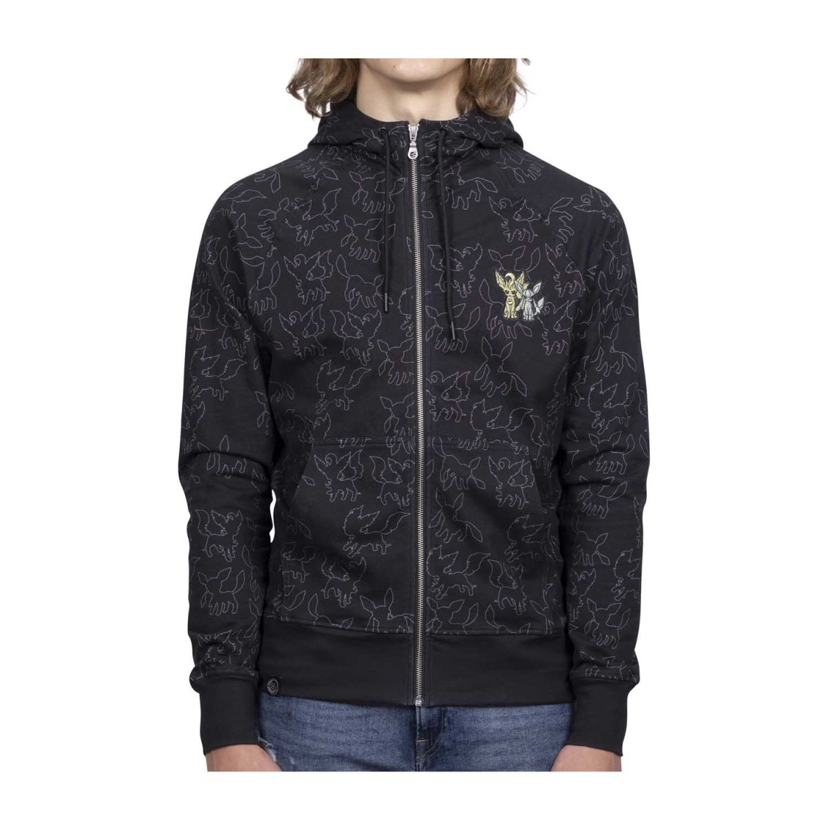 Leafeon & Glaceon Black Allover-Print Zip-Up Hoodie - Adult