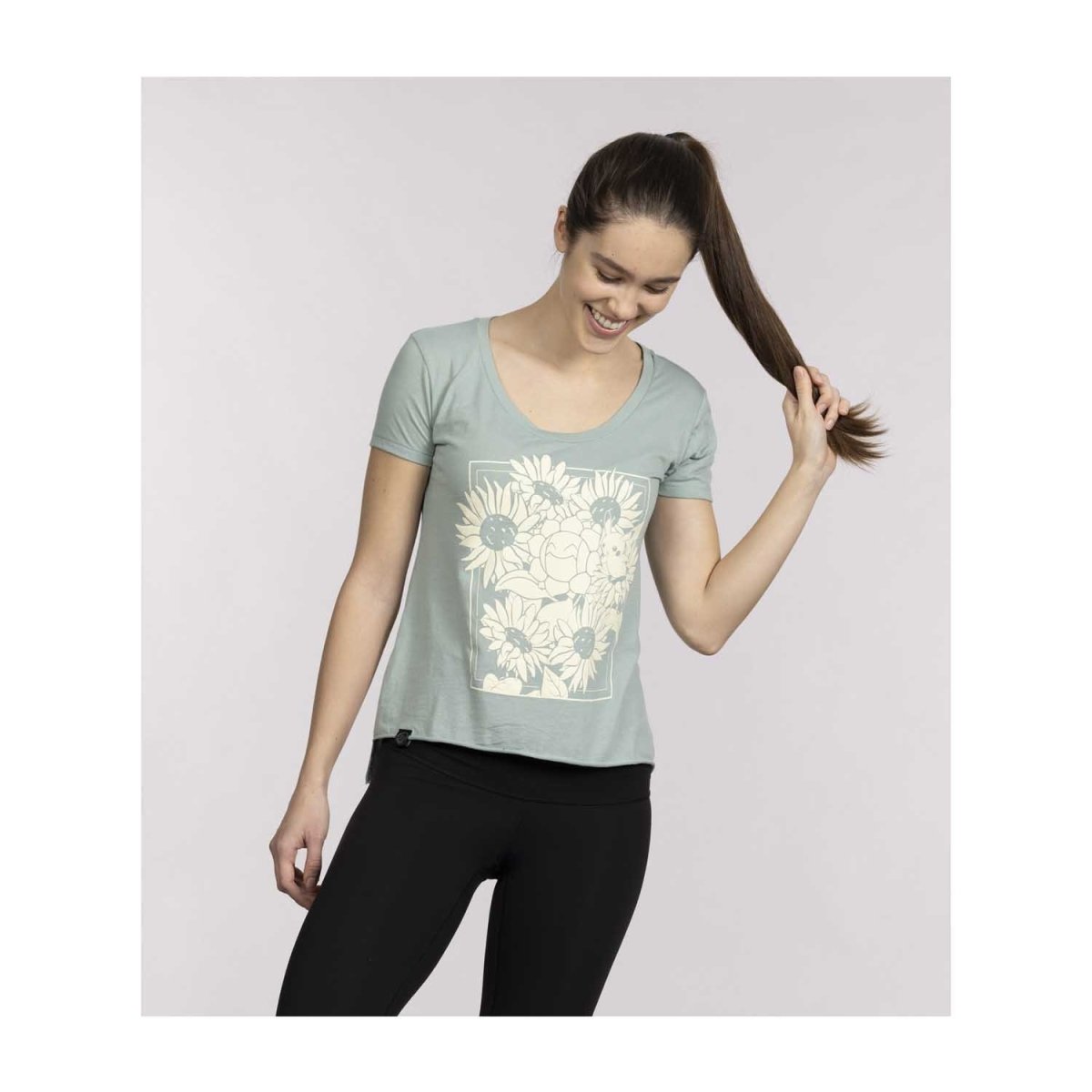 Pikachu Sunflora Pok mon Nature Spring Green Scoop Neck