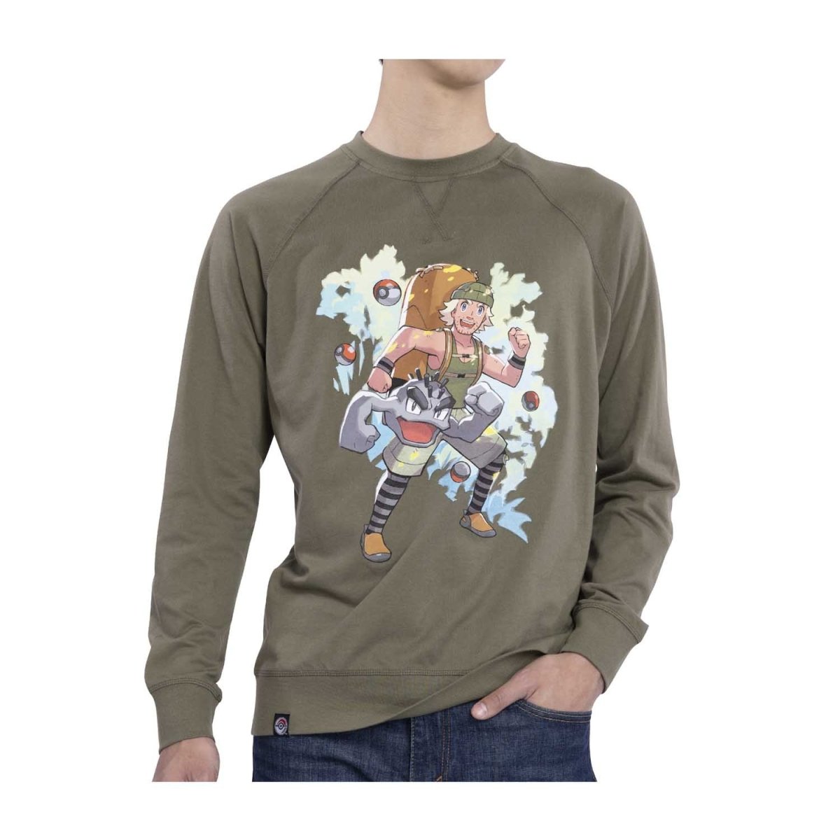 Hiker Pokémon Trainers Green French Terry Crew Neck