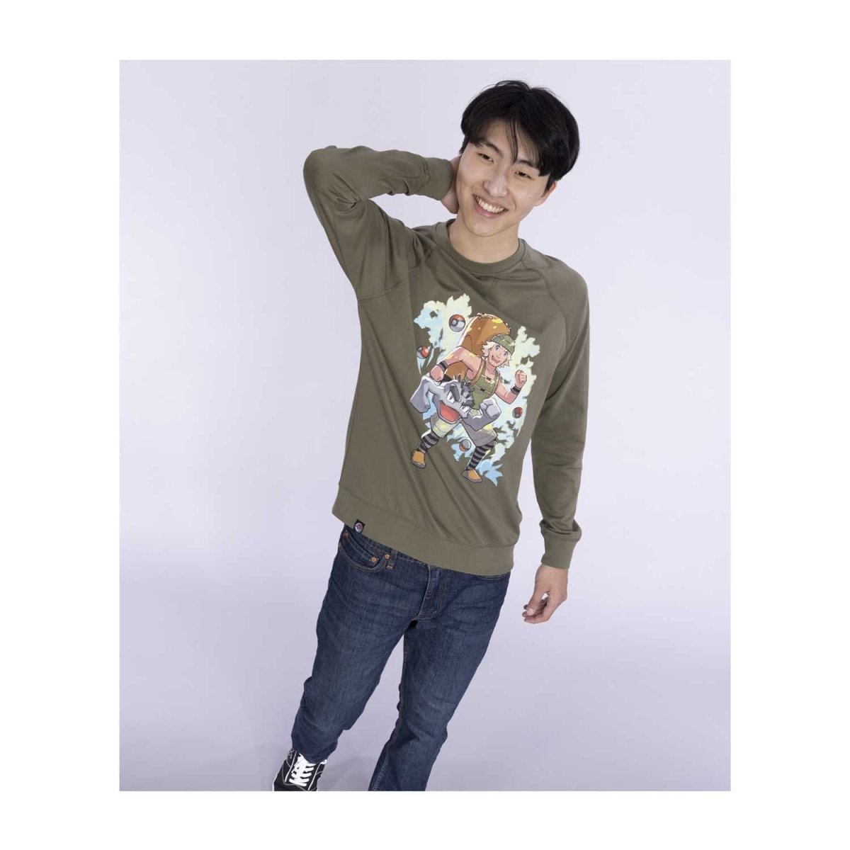 Hiker Pokémon Trainers Green French Terry Crew Neck Sweatshirt