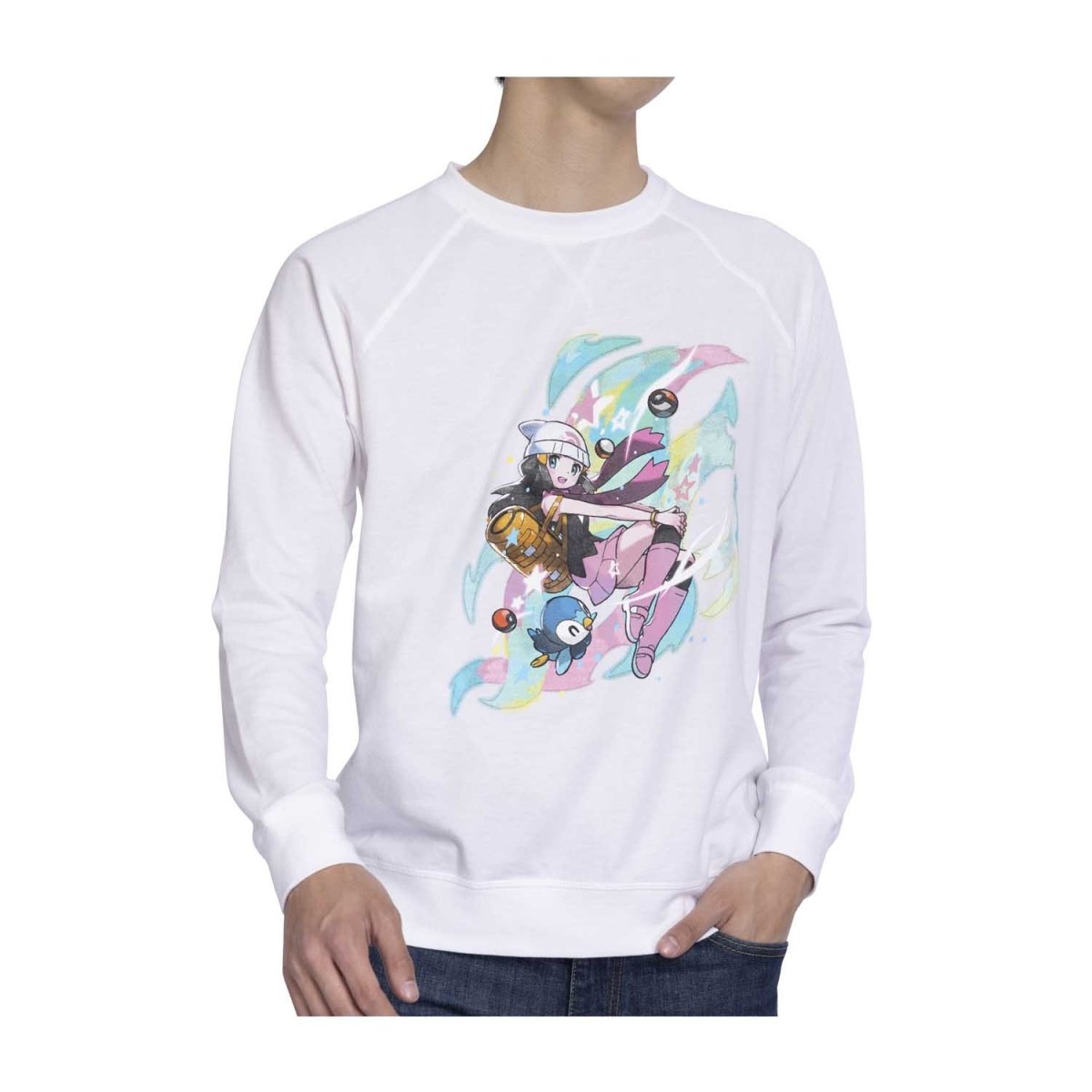Dawn Pokémon Trainers White French Terry Crew Neck Sweatshirt