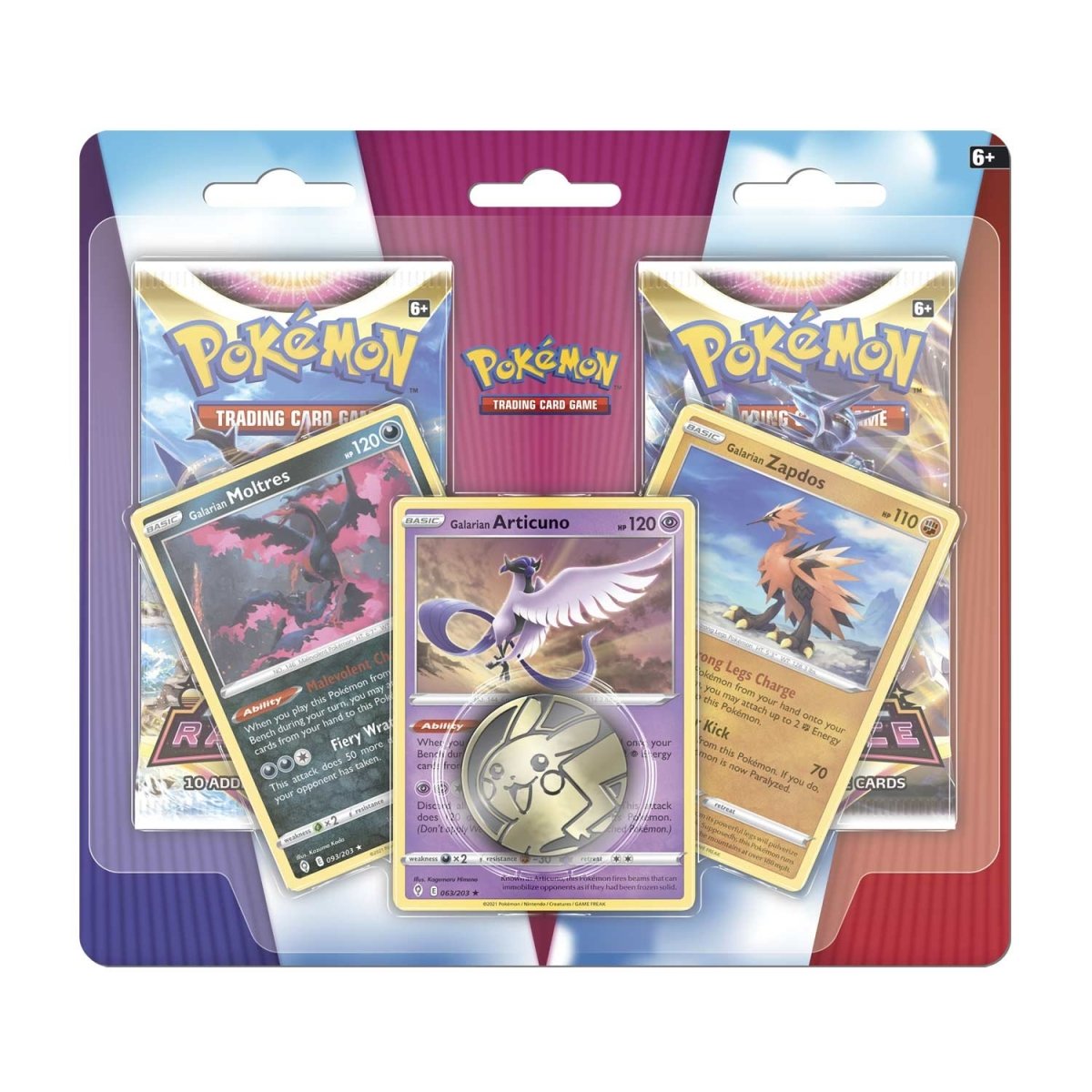 Pokémon TCG: Galarian Articuno, Galarian Zapdos & Galarian Moltres Cards  with 2 Booster Packs & Coin