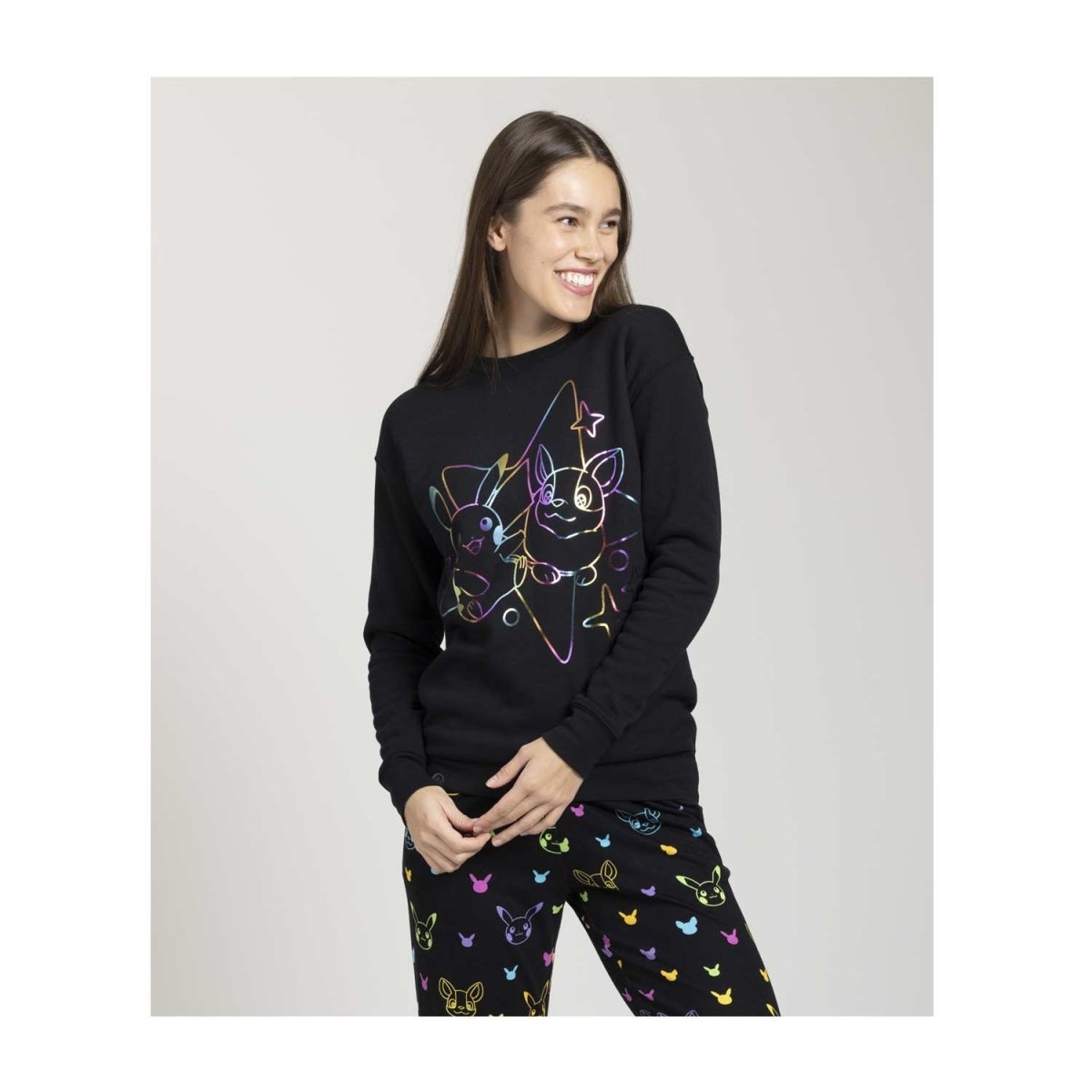 Pikachu & Yamper Electric Pals Black Crew Neck Sweatshirt - Women