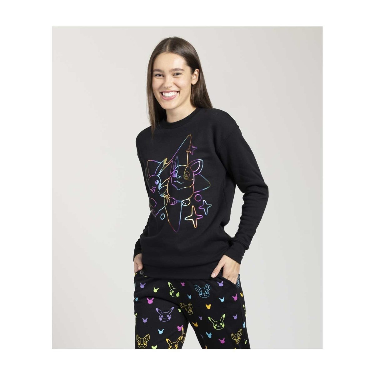 Pikachu & Yamper Electric Pals Black Crew Neck Sweatshirt - Women