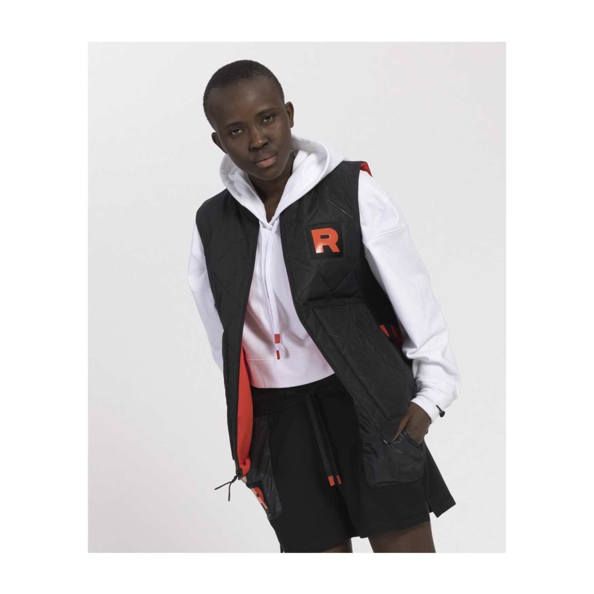 Team Rocket HQ Collection White Fleece Crop Hoodie - Adult