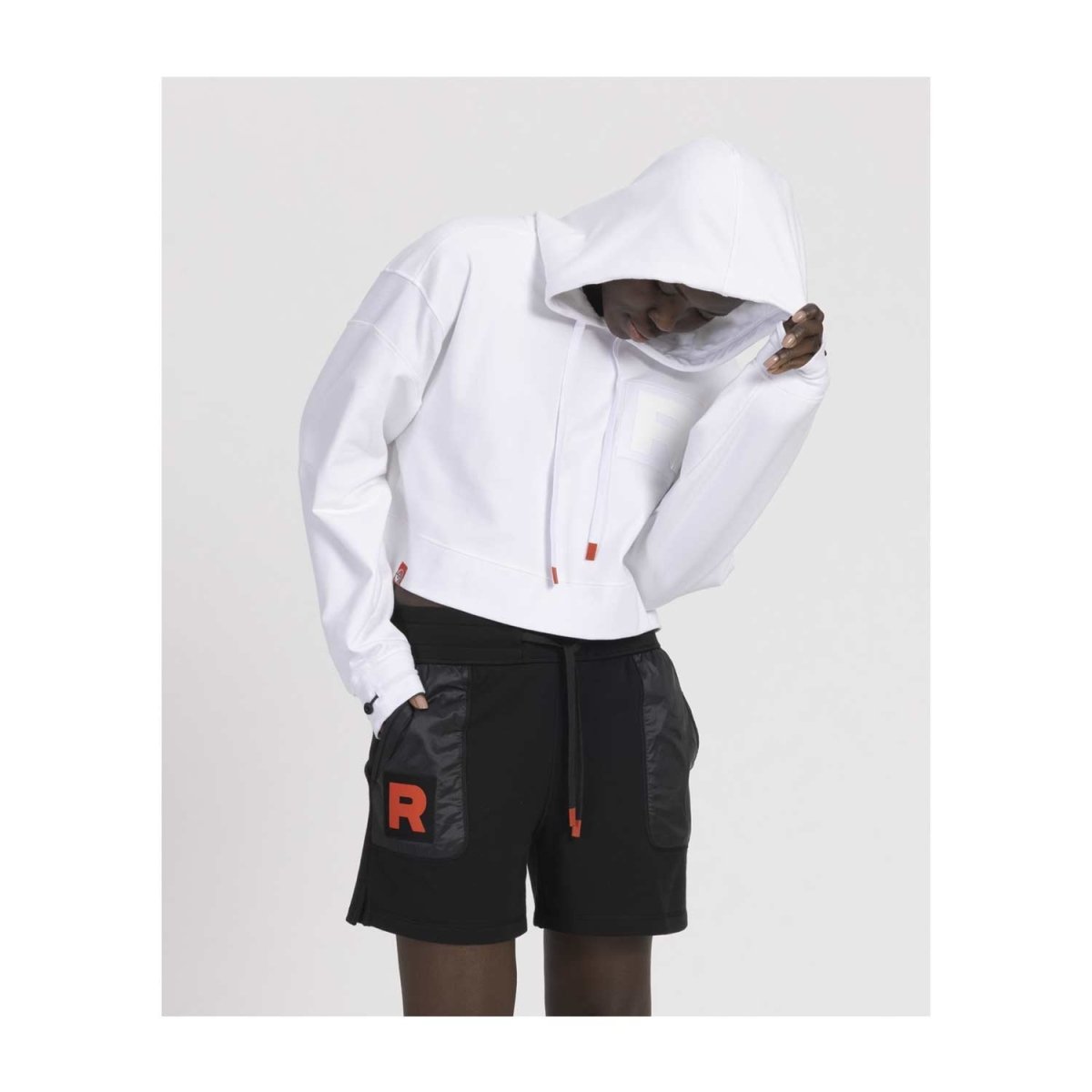 Team Rocket HQ Collection White Fleece Crop Hoodie - Adult