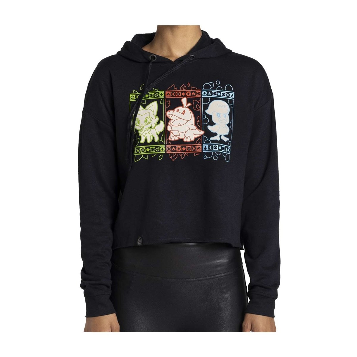 Sprigatito, Fuecoco & Quaxly Black Crop Hoodie - Adult | Pokémon