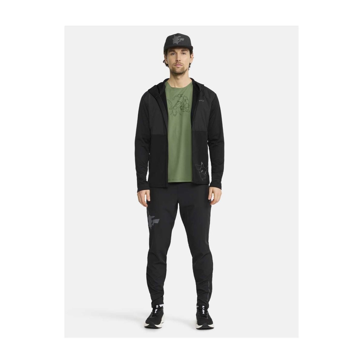 [ROUGHNECK] STRUCTURED PANTS /追跡付 Pokémon Center × Craft: Pikachu Essence Black Perforated