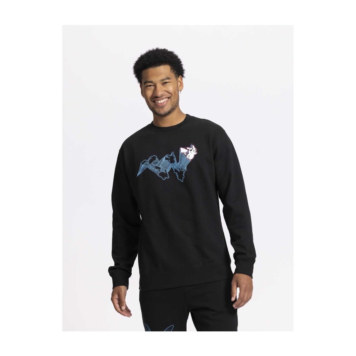 Pikachu Neon Pokémon Active Black & Blue Midweight Crew Neck