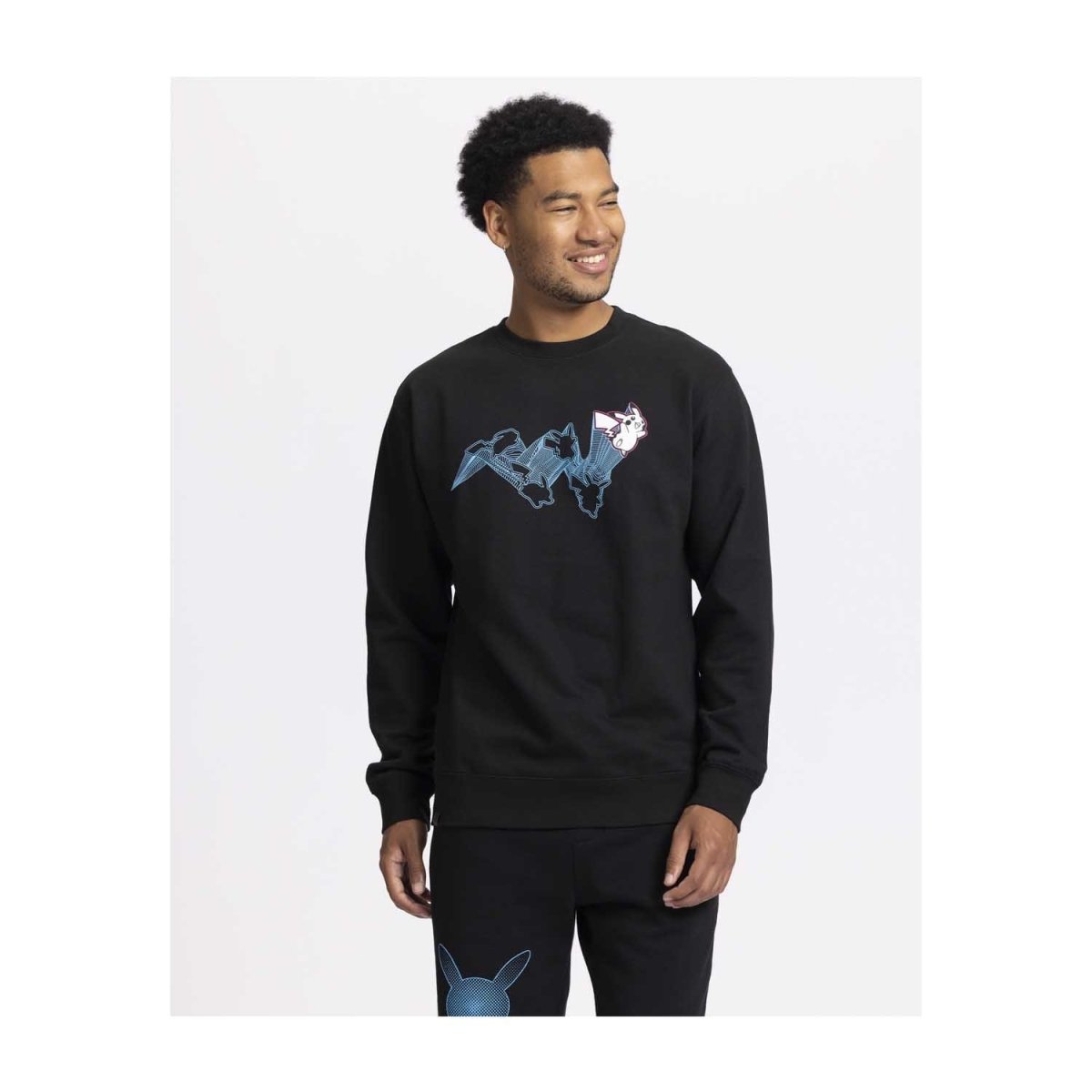 Pikachu Neon Pokémon Active Black & Blue Midweight Crew Neck
