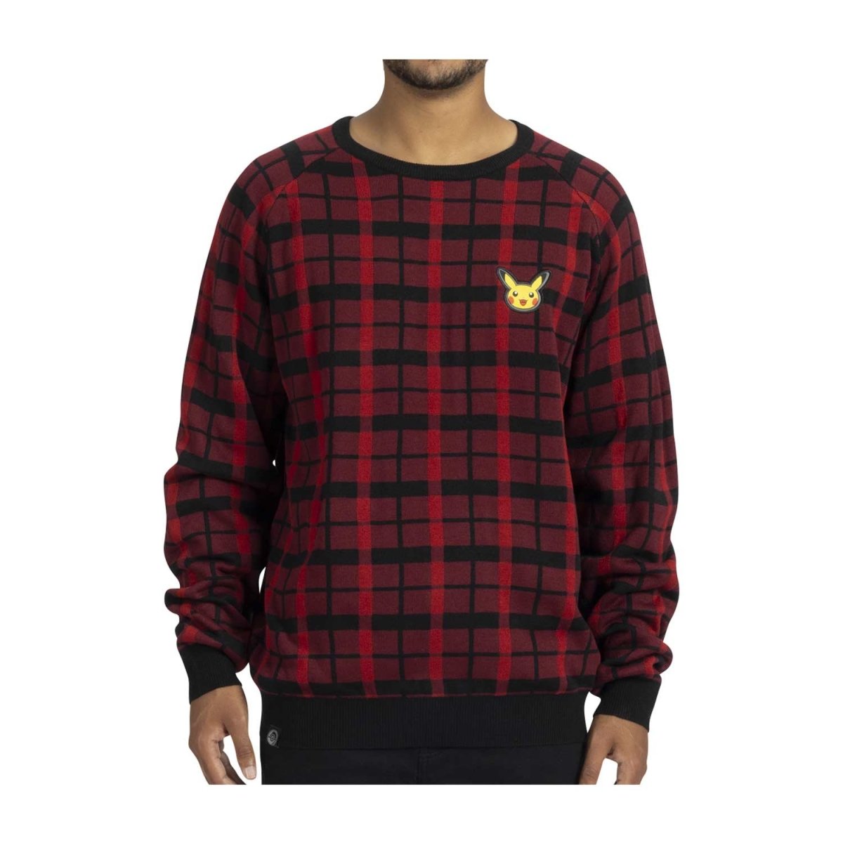 Pikachu Red & Black Plaid Knit Sweater - Adult