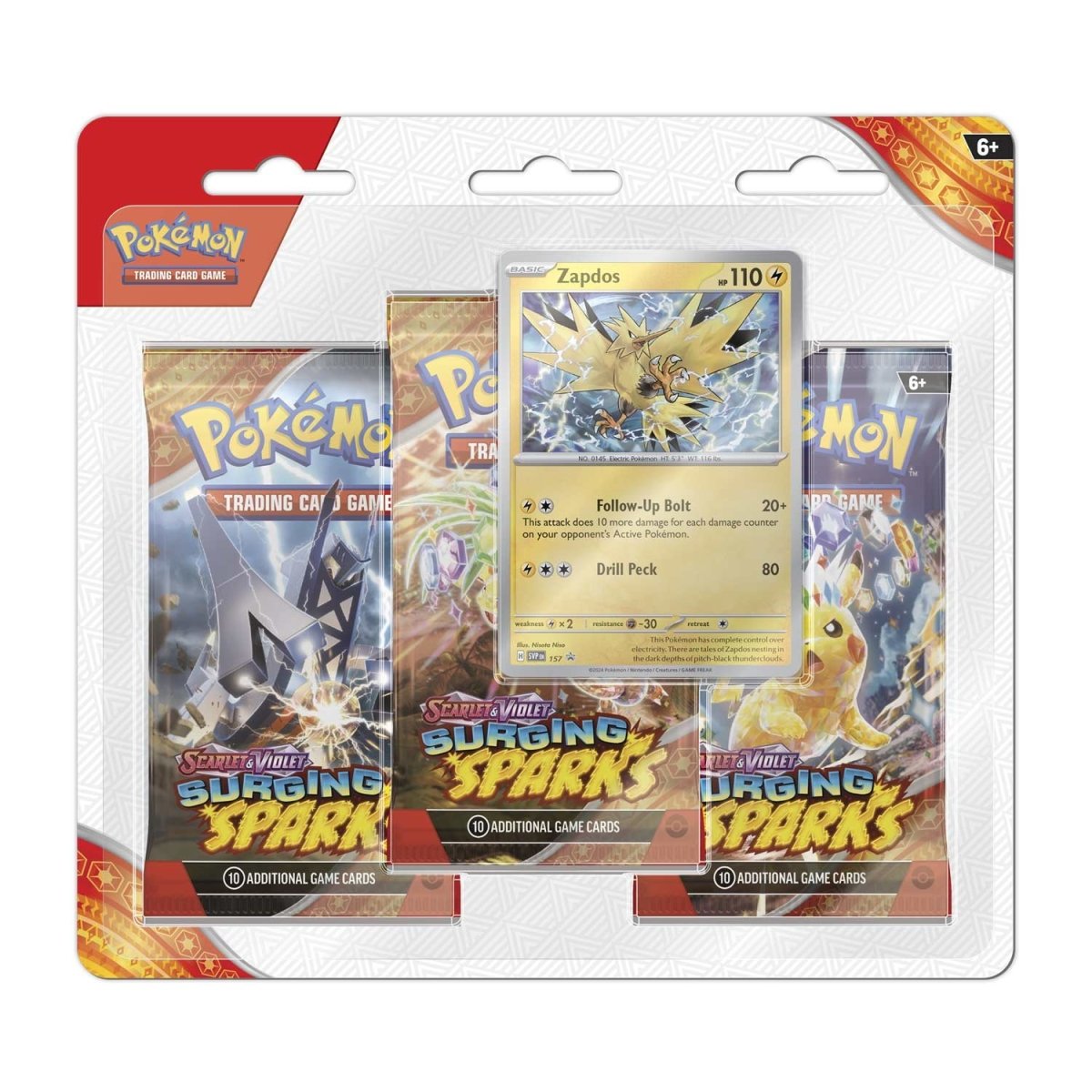 Pokémon TCG Scarlet & VioletSurging Sparks 3 Booster Packs & Zapdos Promo Card Pokémon