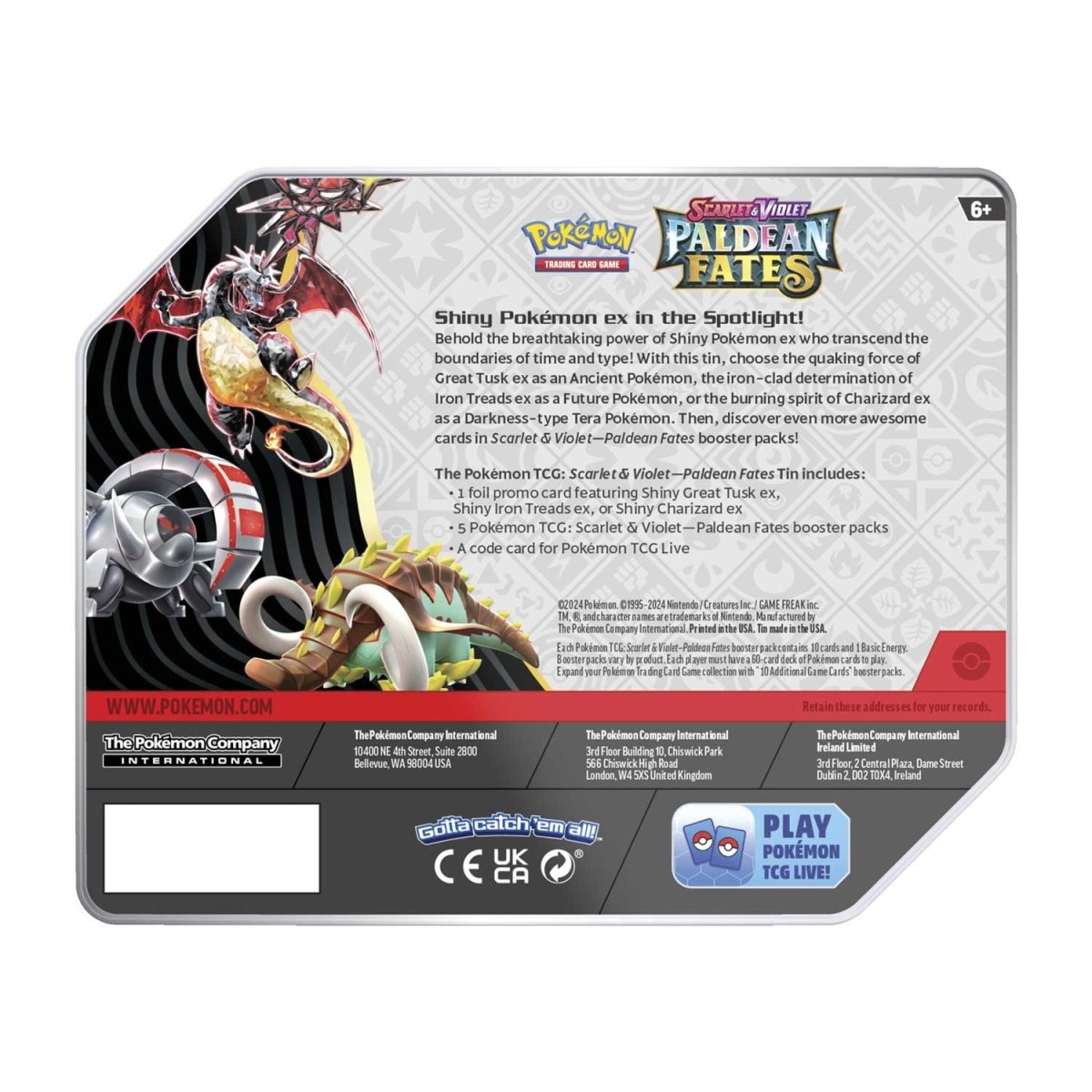 Pokmon TCG: Scarlet & Violet-Paldean Fates Tin (Shiny Great Tusk ex) | Pokmon Center Official Site Pokmon TCG: Scarlet & Violet-Paldean Fates Tin (Shiny Great Tusk ex) | Pokmon Center Official Site