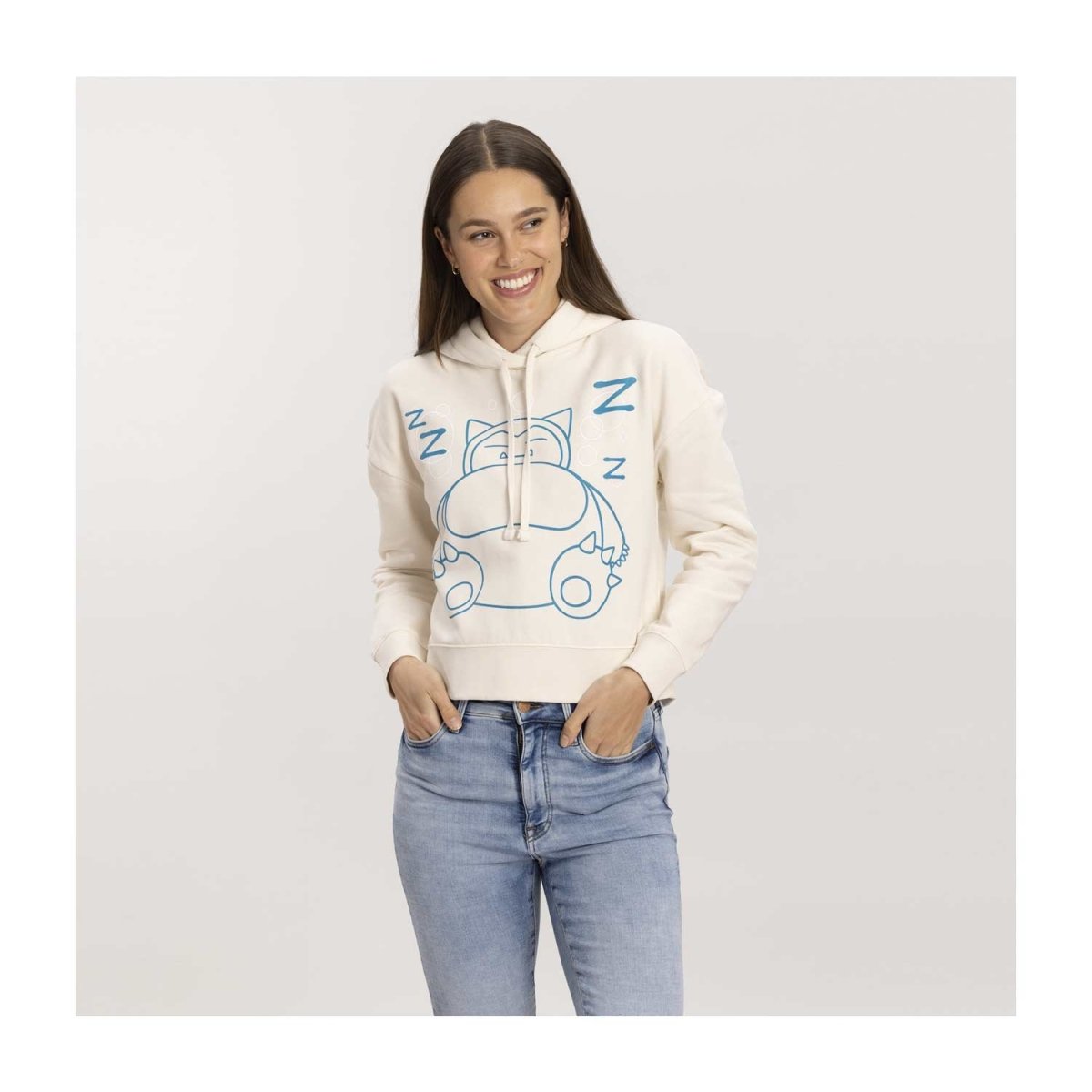 Snorlax Cream Drop-Shoulder Crop Hoodie - Women | Pokémon Center