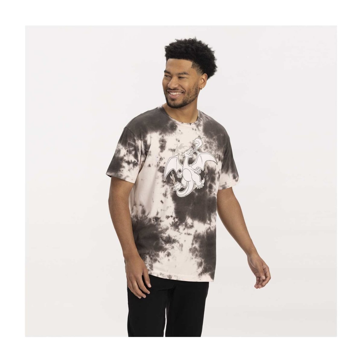 Charizard Gray & Cream Tie-Dye Relaxed Fit Crew Neck T-Shirt