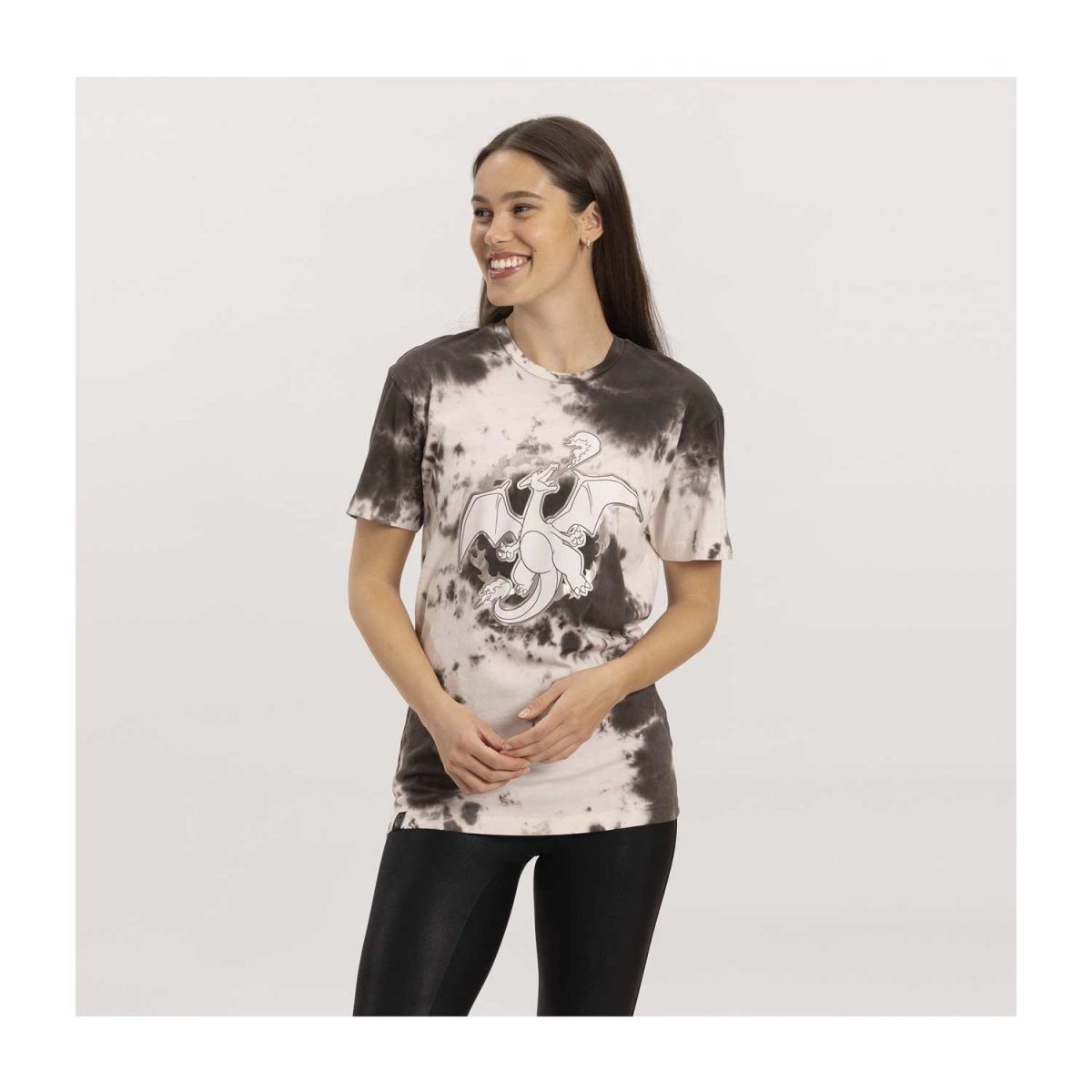 Charizard Gray & Cream Tie-Dye Relaxed Fit Crew Neck T-Shirt