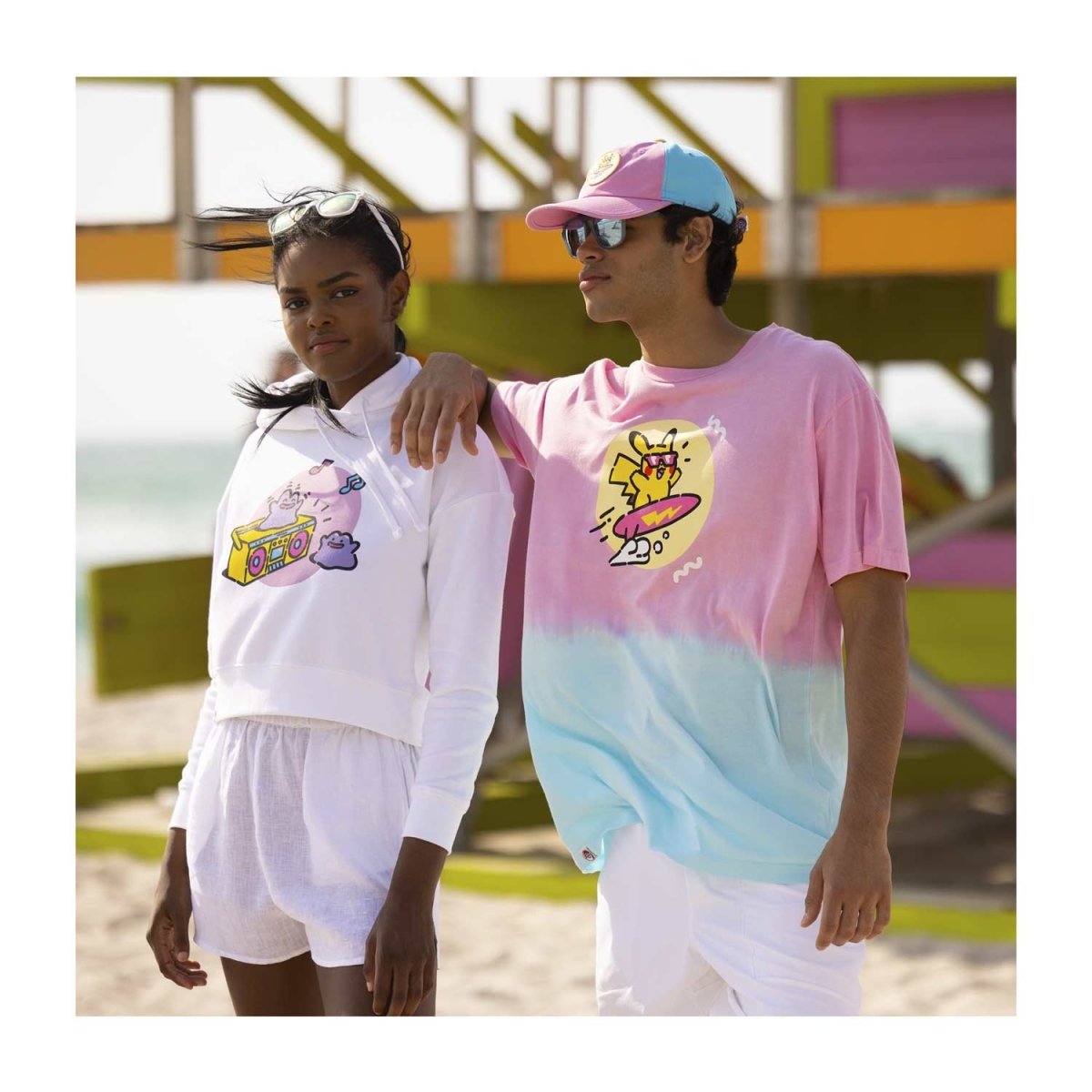 Pikachu Pokémon Lazy Summer Pink & Blue Relaxed Fit Crew Neck T