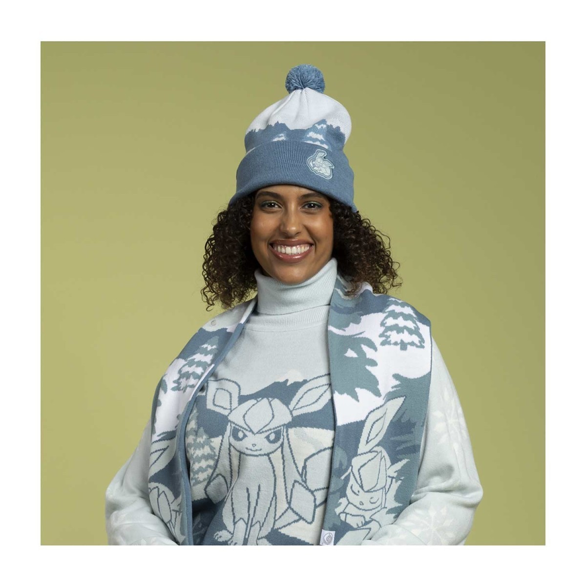 Glaceon Pokémon Holiday Blue Knit Beanie (One Size-Adult