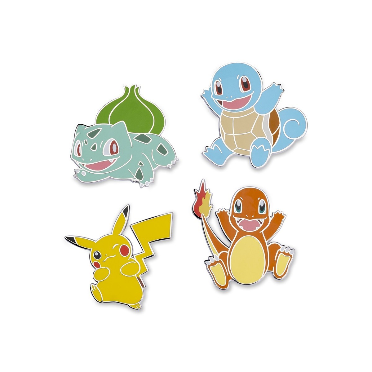 Bulbasaur, Charmander, Squirtle & Pikachu Pokémon Pins (4-Pack