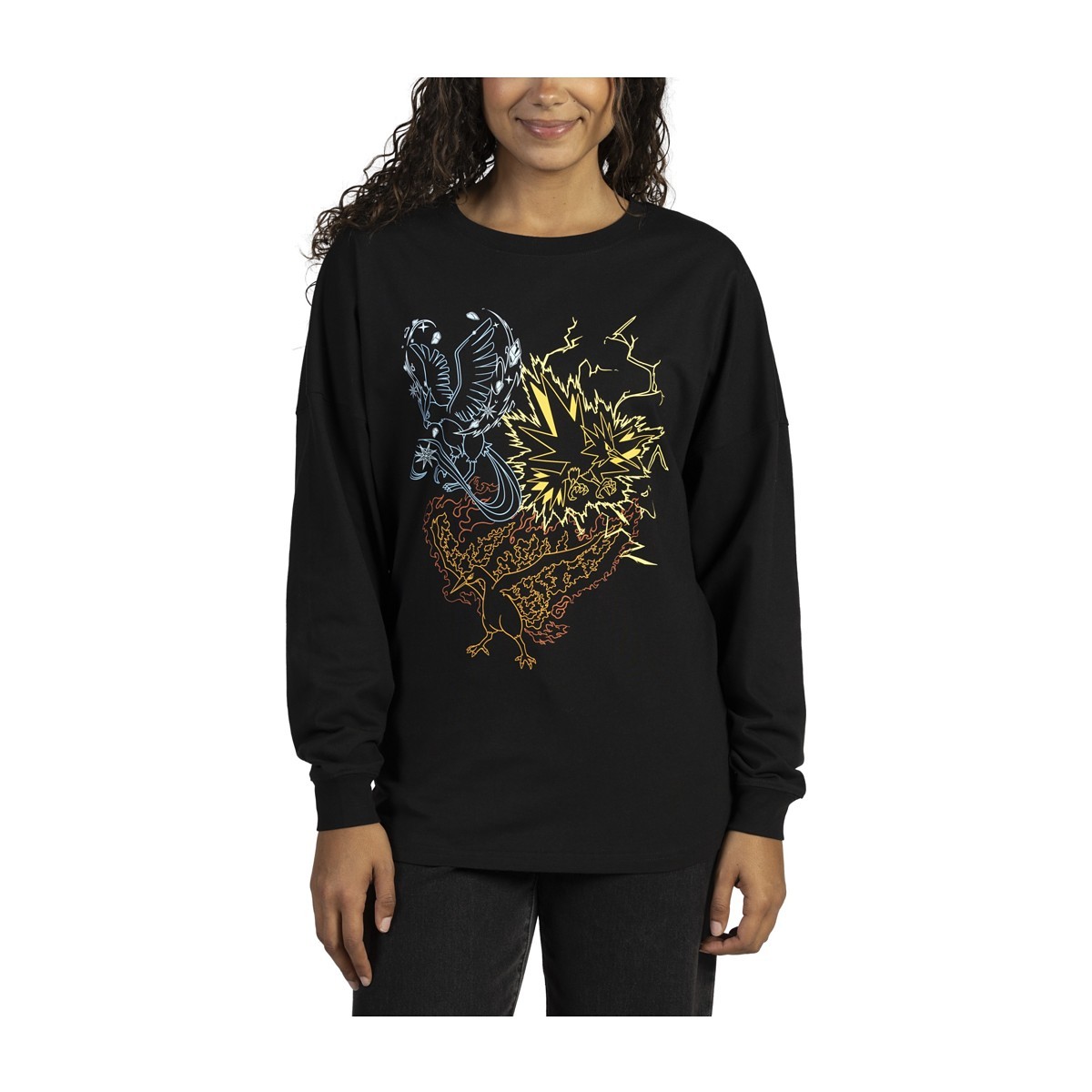 Articuno, Zapdos & Moltres Black Oversize Long-Sleeve T-Shirt