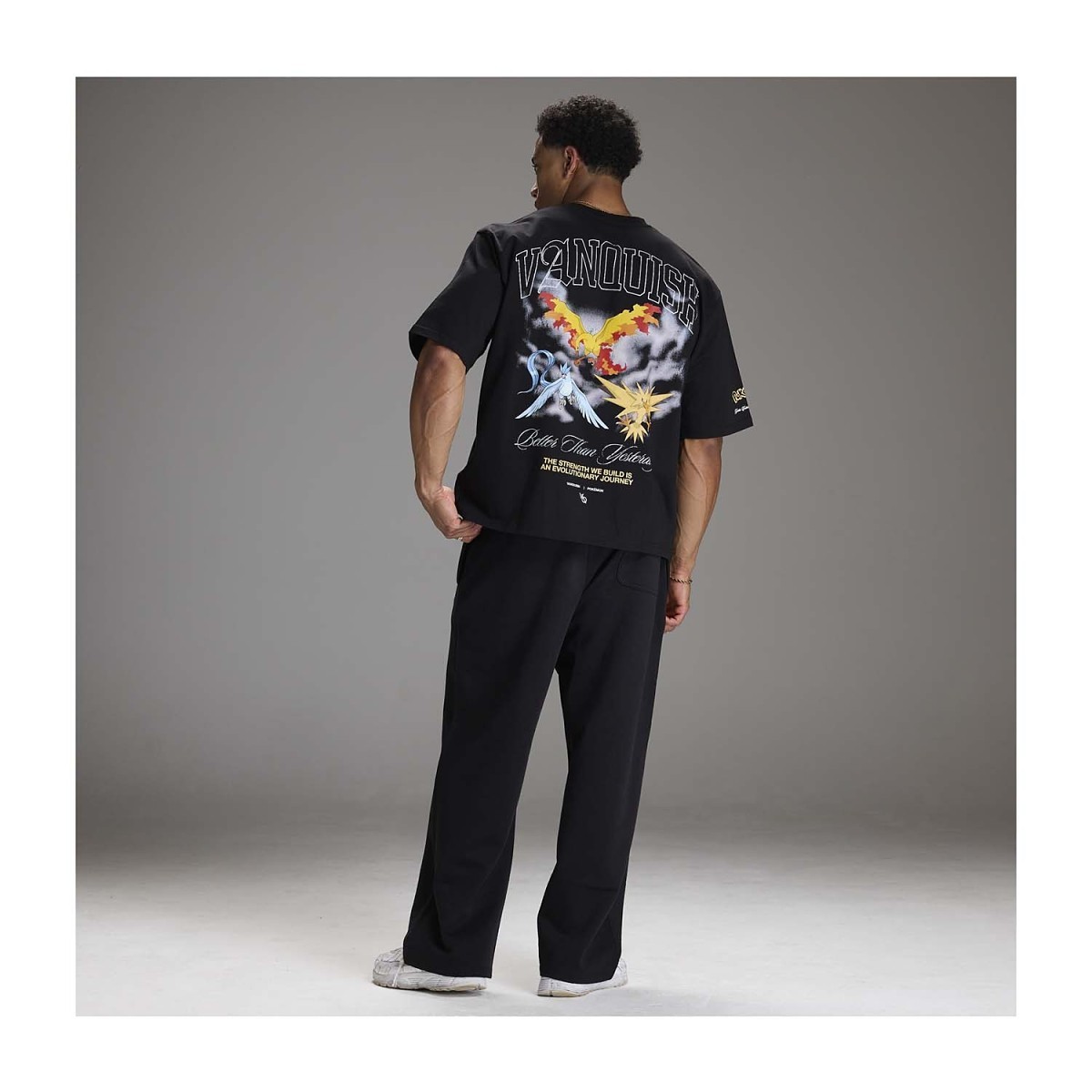 Pokémon × Vanquish: Articuno, Zapdos & Moltres Black Oversize Crop