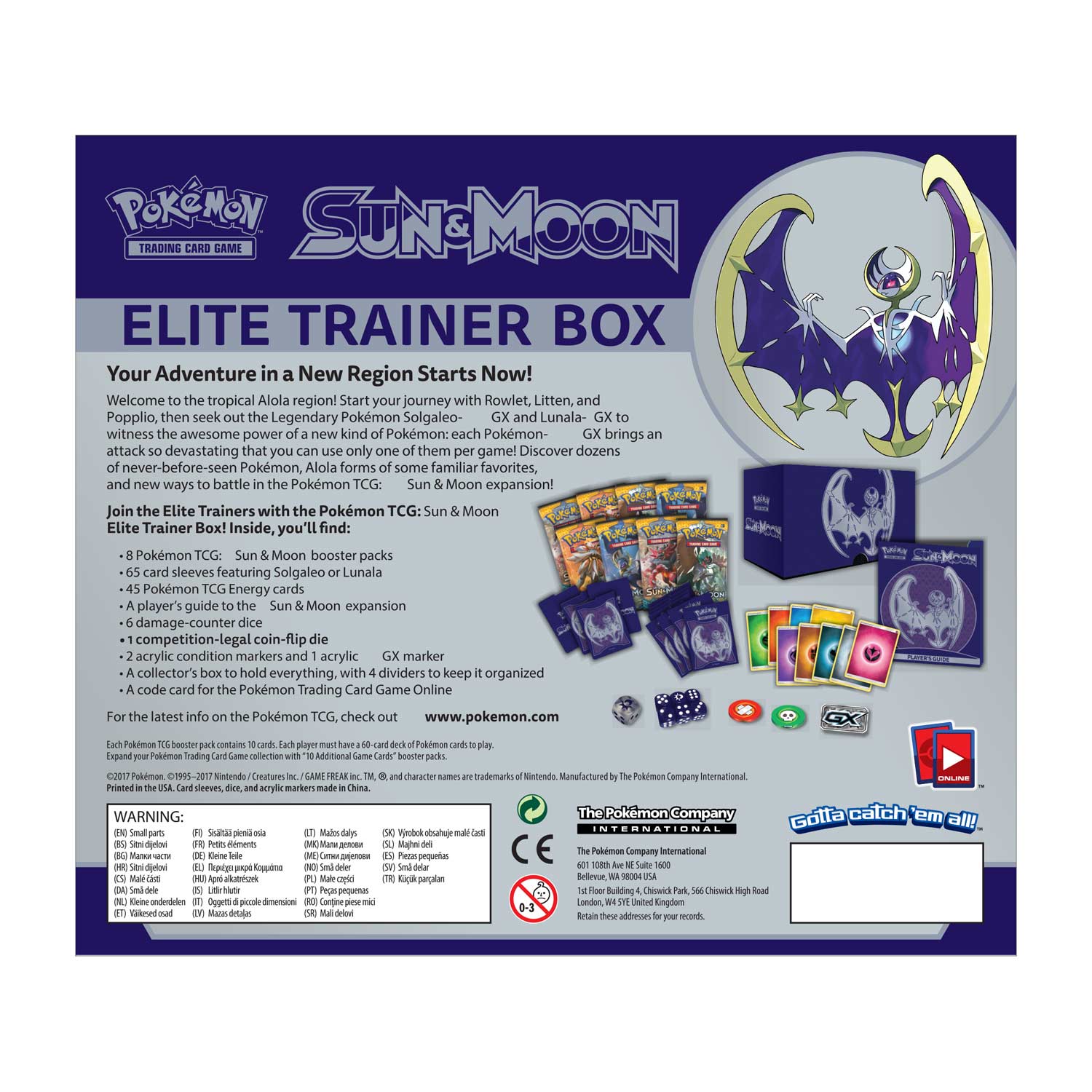 Tournament Legal Pack of 65 Count Elite Trainer Box Exclusive Sun Moon Lunala Official Card Sleeves 