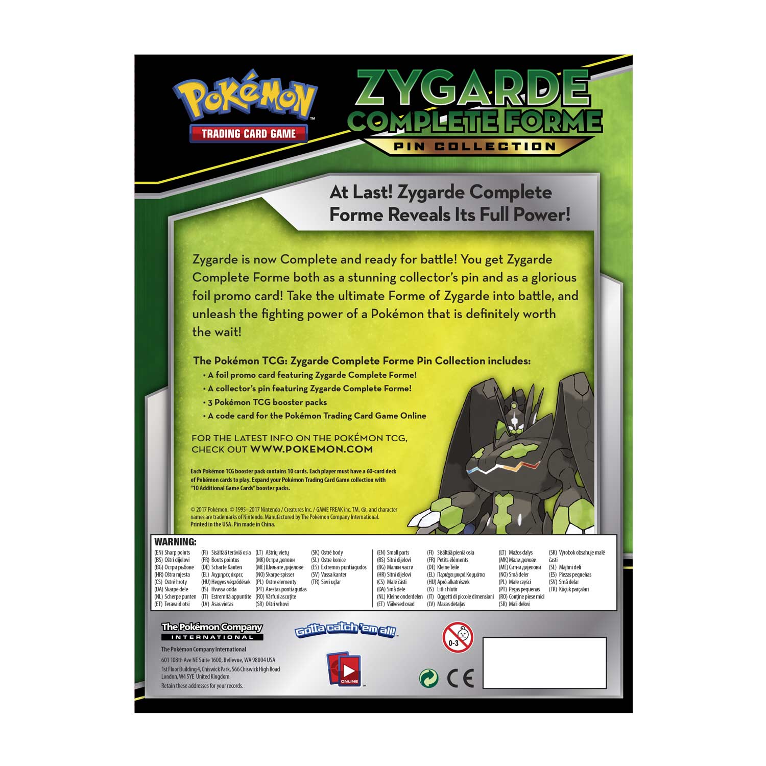 POKEMON Zygarde Complete Forme Pin Collection new trading cards PIN INCLUDED!!! 